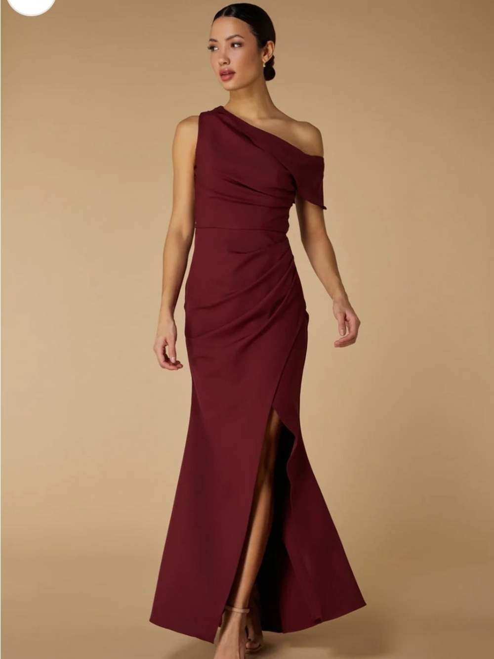 Asymmetric One-Shoulder Maxi Dress in Burgundy
